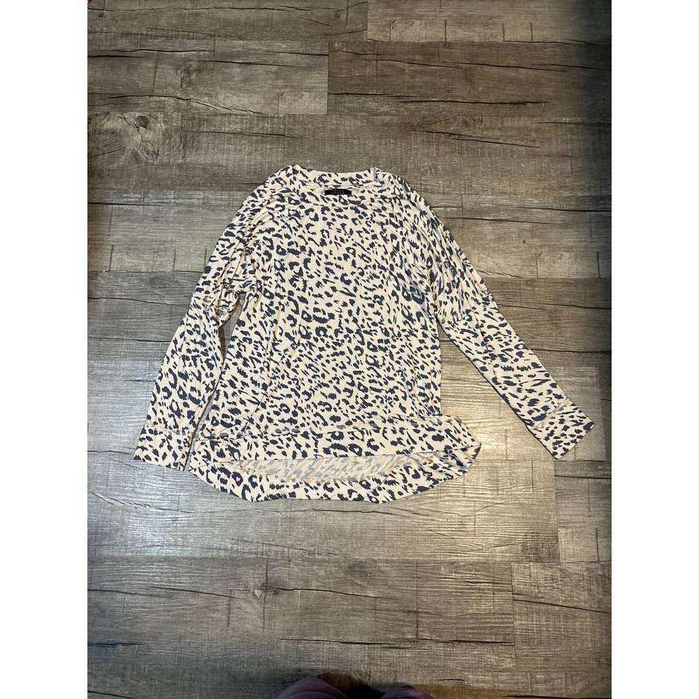 Kelly Renee Womens Small Leopard Print Long Sleeve Crew Neck Top Cream Small 4/6